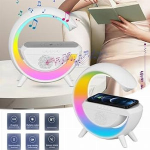 3-in-1 Wireless Charger Lamp with Multi-Functional Bluetooth Speaker, 15W Fast Charger, Dimmable Night Light, and Music Sync Alarm