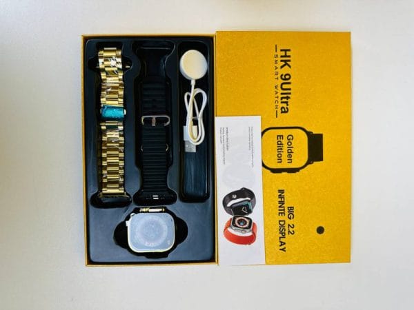 HK9 Ultra Golden Edition: Dual Straps, 2.2-Inch Infinite Display Smartwatch in Glamorous Gold