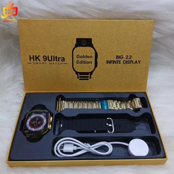 HK9 Ultra Golden Edition: Dual Straps, 2.2-Inch Infinite Display Smartwatch in Glamorous Gold