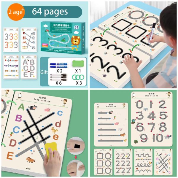 Kids Educational Learning Tracing Book ( 64 Pages) | With Two Markers Duster Attached (big Size)