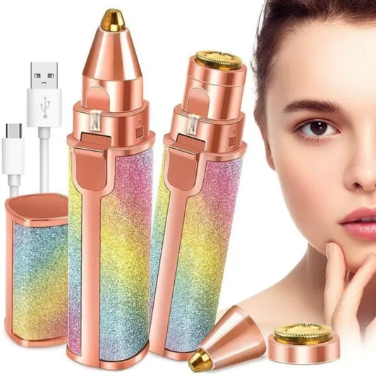 2 In 1 Rechargeable Electric Facial Hair Remover Multi Attractive Color With Usb Charging Cable And Cleaning Brush