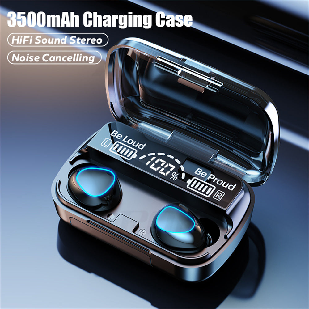 TWS Bluetooth Earphones 3500mAh Charging Box Wireless Waterproof Earbuds with Mic Sports